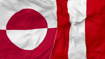 Greenland vs Peru Flags Together Seamless Looping Background, Looped Bump Texture Cloth Waving Slow Motion, 3D Rendering video