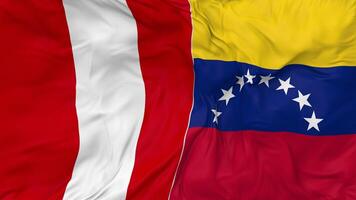 Bolivarian Republic of Venezuela vs Peru Flags Together Seamless Looping Background, Looped Bump Texture Cloth Waving Slow Motion, 3D Rendering video