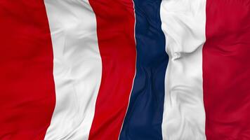 France vs Peru Flags Together Seamless Looping Background, Looped Bump Texture Cloth Waving Slow Motion, 3D Rendering video