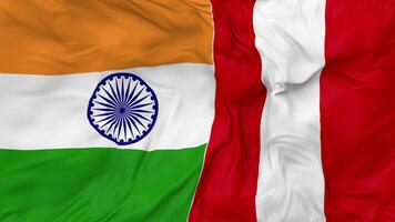 India vs Peru Flags Together Seamless Looping Background, Looped Bump Texture Cloth Waving Slow Motion, 3D Rendering video