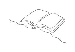 Continuous one line art of open book. Isolated on white background vector illustration