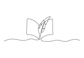 Continuous one line art of open book. Isolated on white background vector illustration