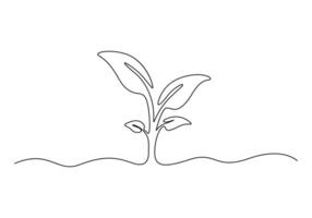 One continuous line drawing of growing sprout vector illustration