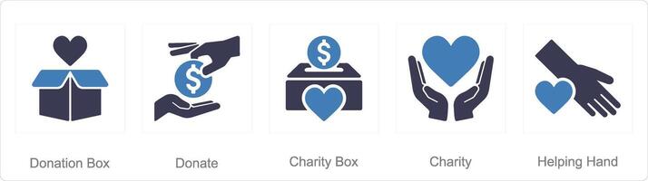 A set of 5 charity and donation icons as donation box, donate, charity box vector