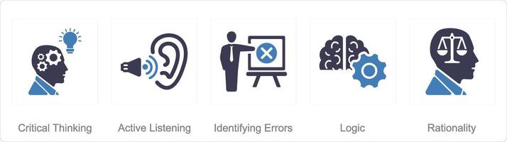 A set of 5 criticalthinking icons as criticalthinking, active listening, identifying errors vector