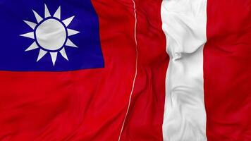 Taiwan vs Peru Flags Together Seamless Looping Background, Looped Bump Texture Cloth Waving Slow Motion, 3D Rendering video