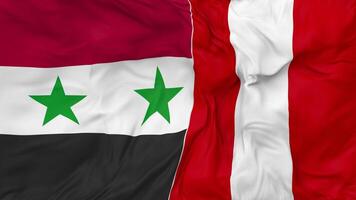 Syria vs Peru Flags Together Seamless Looping Background, Looped Bump Texture Cloth Waving Slow Motion, 3D Rendering video