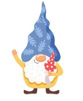 Funny gnome with a mushroom. Vector illustration