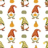 Funny gnomes. Autumn theme. Vector illustration. Seamless pattern