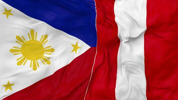 Filippijnen vs Peru vlaggen samen naadloos looping achtergrond, lusvormige buil structuur kleding golvend langzaam beweging, 3d renderen video