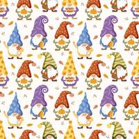 Funny gnomes. Autumn theme. Vector illustration. Seamless pattern