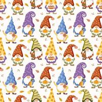 Funny gnomes. Autumn theme. Vector illustration. Seamless pattern