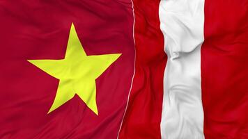 Vietnam vs Peru Flags Together Seamless Looping Background, Looped Bump Texture Cloth Waving Slow Motion, 3D Rendering video