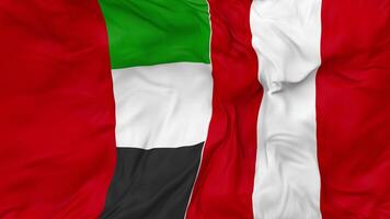 United Arab Emirates vs Peru Flags Together Seamless Looping Background, Looped Bump Texture Cloth Waving Slow Motion, 3D Rendering video