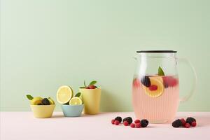 ai generado verano vibras. delicioso baya limonada en un jarra - Perfecto para refresco y texto espacio foto