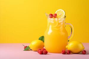 AI generated Summer Vibes. Berry-licious Lemonade in a Jug - Perfect for Refreshment and Text Space photo