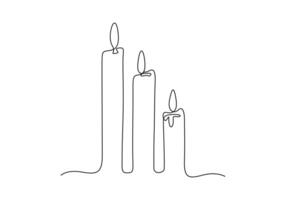 Three candles in one continuous line drawing vector illustration