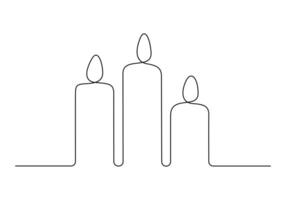 Three candles in one continuous line drawing vector illustration