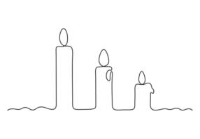 Three candles in one continuous line drawing vector illustration