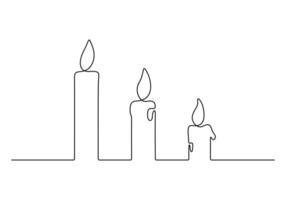 Three candles in one continuous line drawing vector illustration