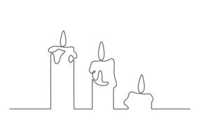 Three candles in one continuous line drawing vector illustration