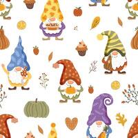 Cute gnomes in autumn. Seamless pattern. Vector illustration
