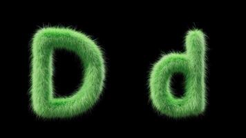 3D animation of a uppercase and lowercase grassy letter D. Sign in the style of field grass. The file contains an Alpha Channel. ProRes4 RGBA video