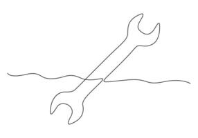 One continuous line drawing of wrench. Wrench linear icon. Vector illustration