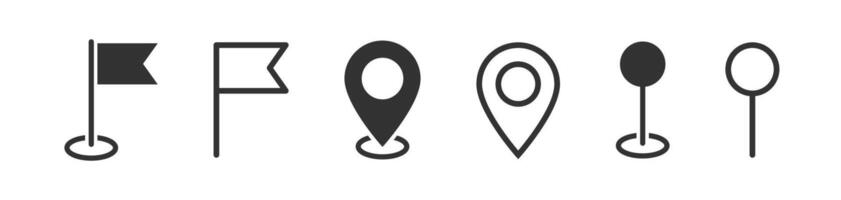 Map pin icon set. Location marker. Navigation pointer. GPS place position. Geo direction. vector