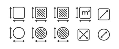 Square meter icon. Dimension area sign. Square, circle size space. Measuring length symbol. vector