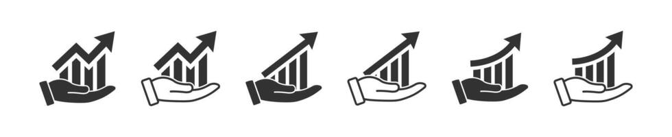 Hand holding growing graph icon. Chart progress. Finance profit. Arrow up. Good statistic. Increase graphic. vector