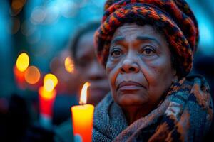 AI generated Solemn candlelight vigil held in remembrance of those who fought for freedom and equality during the abolitionist movement photo