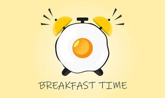 Alarm clock with fried egg. Breakfast time concept. Vector illustration.