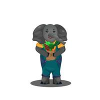 The elephant is walking with a bag of groceries from the store. Character design. Animals in the city. Eco-friendly lifestyle. Vector illustration in cartoon style