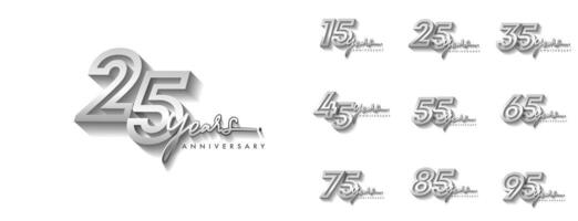 Sets of anniversary logotype style with silver color for celebration event, wedding, greeting card, and invitation vector