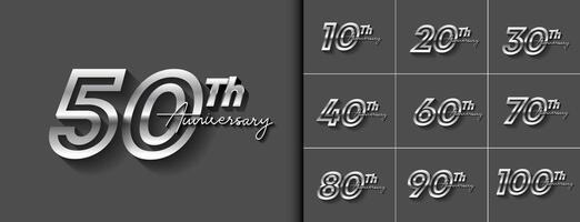 set of anniversary logotype style with silver color for celebration event, wedding, greeting card, and invitation. vector