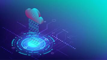 de alta tecnología resumen antecedentes. tecnología conectando a nube informática, descargando y subiendo datos, grande datos almacenamiento. resumen 3d isométrica vector ilustración.