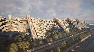 A pyramid-shaped building towering over the city skyline video