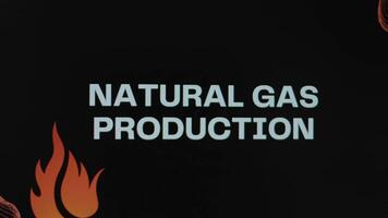 Natural Gas Production inscription on black background. Graphic presentation with the symbol of fire. Oil and Gas concept video