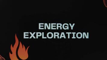 Energy Exploration inscription on black background. Graphic presentation with the symbol of fire. Oil and Gas concept video
