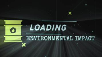 Environmental Impact Assessment Loading inscription on black background with old film effect. Graphic presentation with petroleum barrel symbol. Oil and Gas concept video