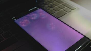 Abstract purple background with soap bubbles on smartphone screen video