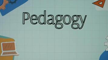 Pedagogy inscription on animated blue background with gears, computer and screwdriver. Education concept. Blurred video