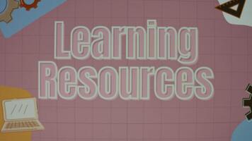 Learning resources inscription on animated pink background. Education concept. Blurred video