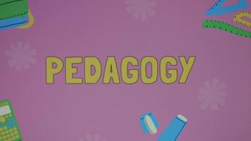 Time to Pedagogy inscription on changing color background. Act of teaching, instructing. Education concept. Blurred video