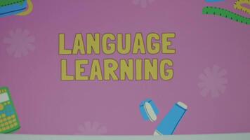 Time to Language learning inscription on changing color background. Education concept. Blurred video