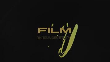 Film industry inscription of golden color on black background. Luxurious atmosphere. Graphic presentation with dynamically moving spot. Entertainment concept video