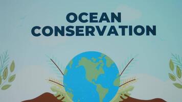 oceano conservazione iscrizione con onde effetto. grafico presentazione di rotante pianeta terra. ambiente concetto video