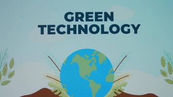 Green Technology inscription with waves effect. Graphic presentation of rotating Planet Earth. Environment concept video