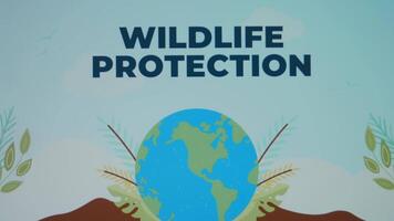 Wildlife Protection inscription with waves effect on blue background. Graphic presentation of a healthy Planet Earth. Environment concept video